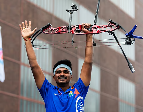 Sahil Jadhav celebrating with bow